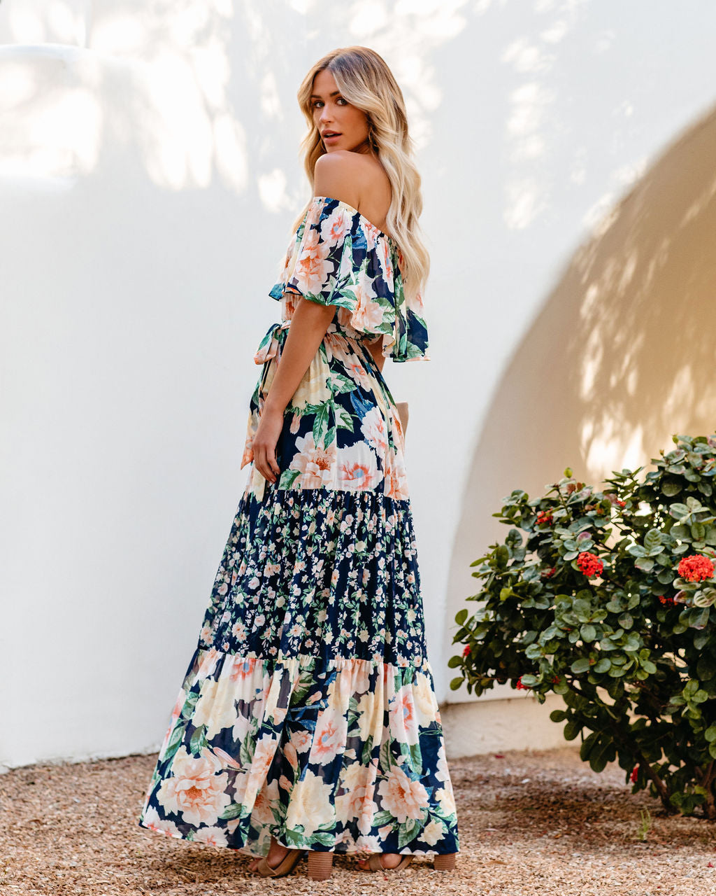 Petal Power Floral Off The Shoulder Maxi Dress Navy