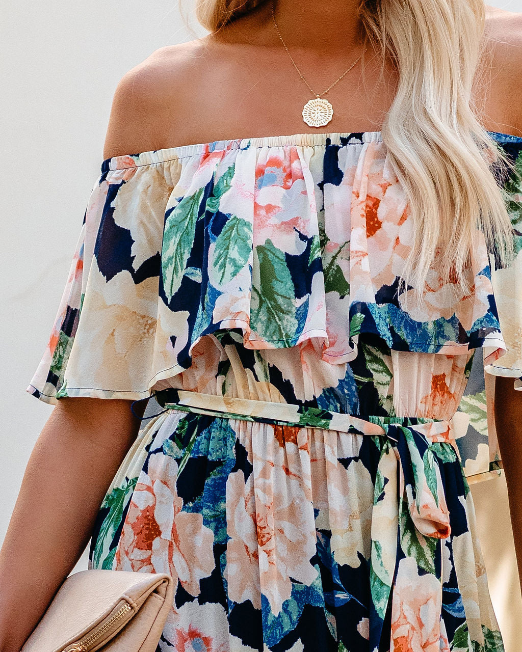 Petal Power Floral Off The Shoulder Maxi Dress Navy