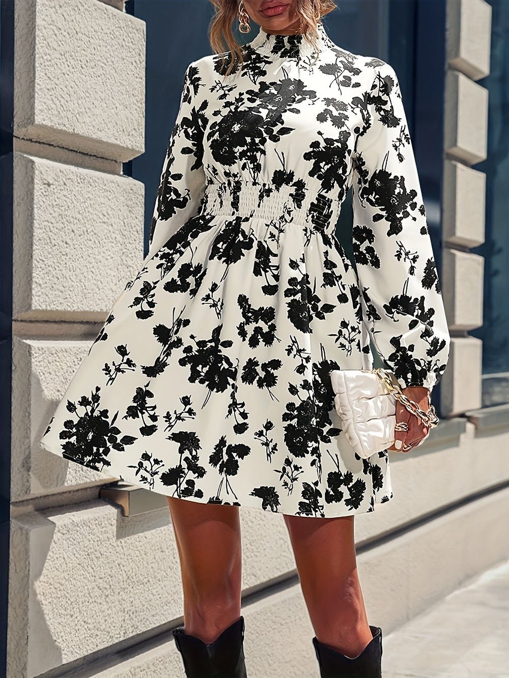 Peyton Flower Long Sleeve Mini Dress