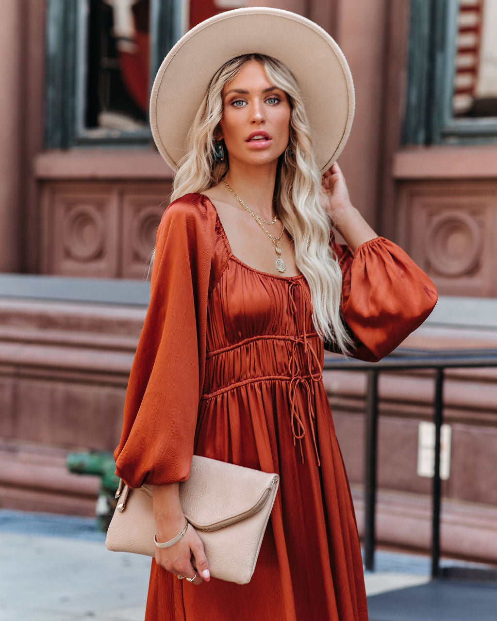 Satin Pines Pocketed Drawstring Midi Dress FINAL