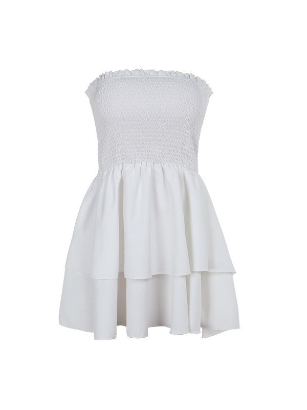 Off Shoulder Fitted Double Layer Mini Dress
