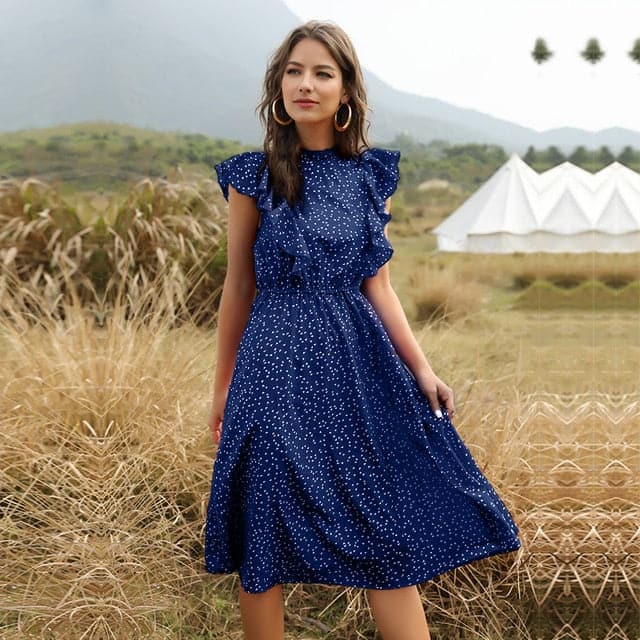 Graceful Heart Dot Sleeve Ruffles Medium Dress