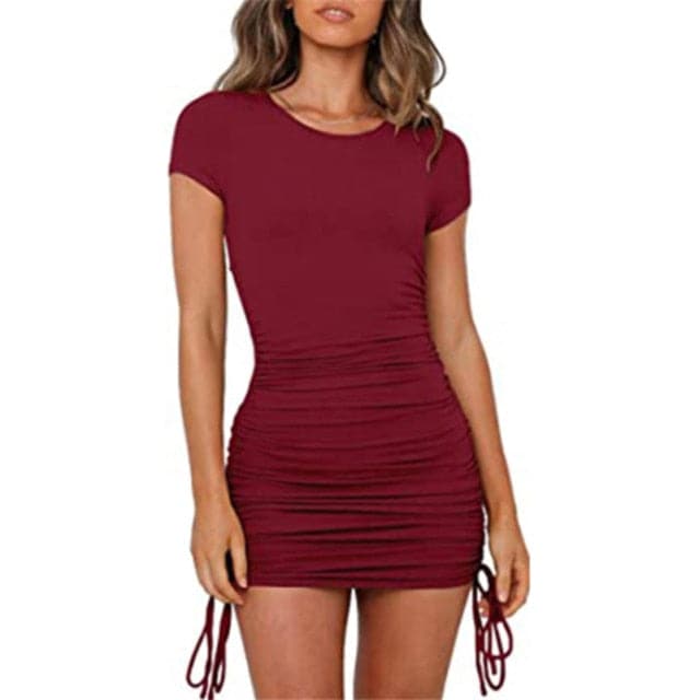 Summer Party Basic Dresses Ladies Short sleeve Womens Solid Bodycon Stretch Mini Dress O Neck Relaxed Slim Pencil Short