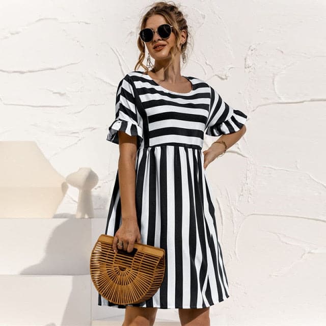 Women Summer Dress Lovely Loose Print Sleeves Dresses