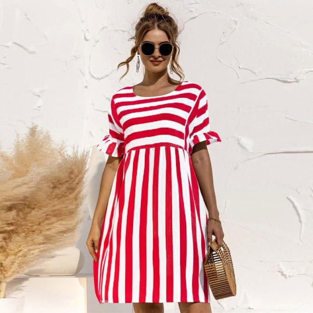 Women Summer Dress Lovely Loose Print Sleeves Dresses