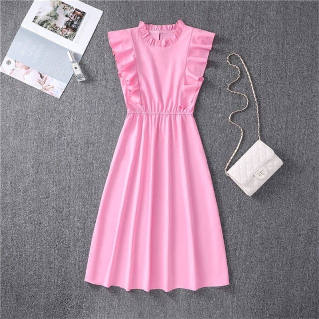 Graceful Heart Dot Sleeve Ruffles Medium Dress