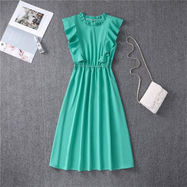 Graceful Heart Dot Sleeve Ruffles Medium Dress