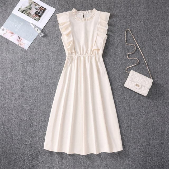 Graceful Heart Dot Sleeve Ruffles Medium Dress