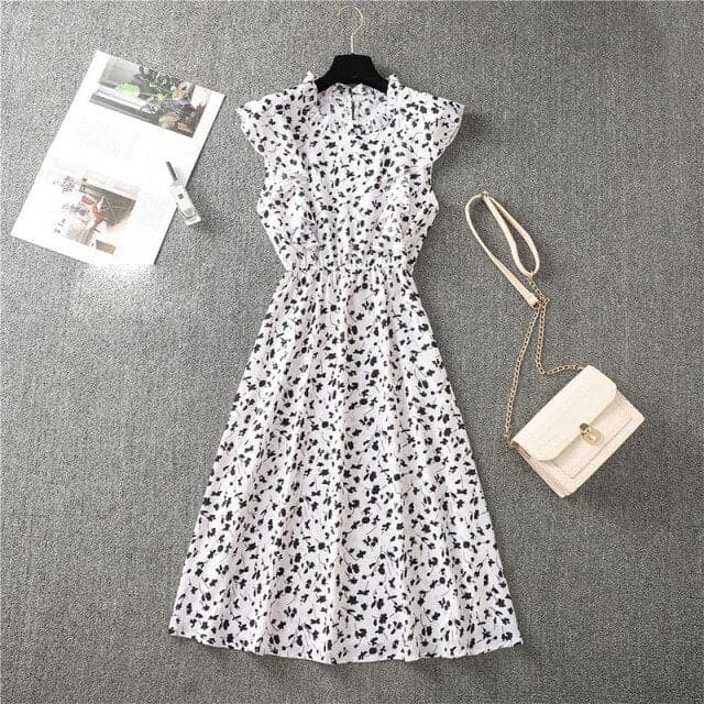 Graceful Heart Dot Sleeve Ruffles Medium Dress