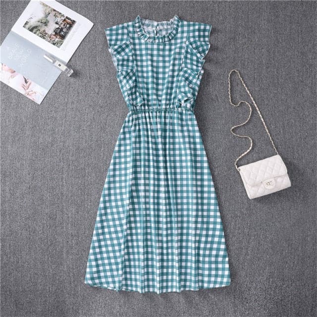 Graceful Heart Dot Sleeve Ruffles Medium Dress