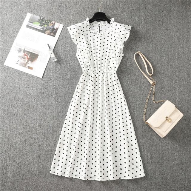 Graceful Heart Dot Sleeve Ruffles Medium Dress