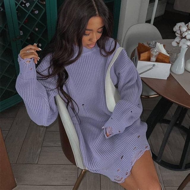 Long Knitted Sleeve Loose Sweater Dress