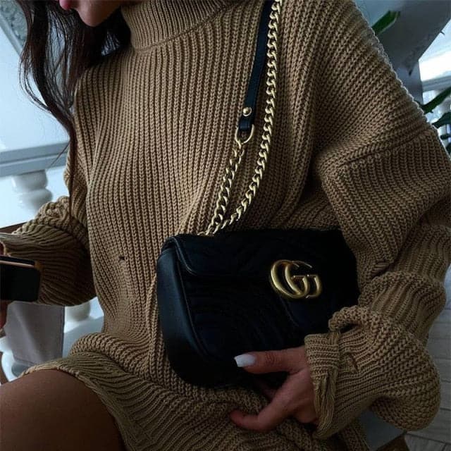 Long Knitted Sleeve Loose Sweater Dress