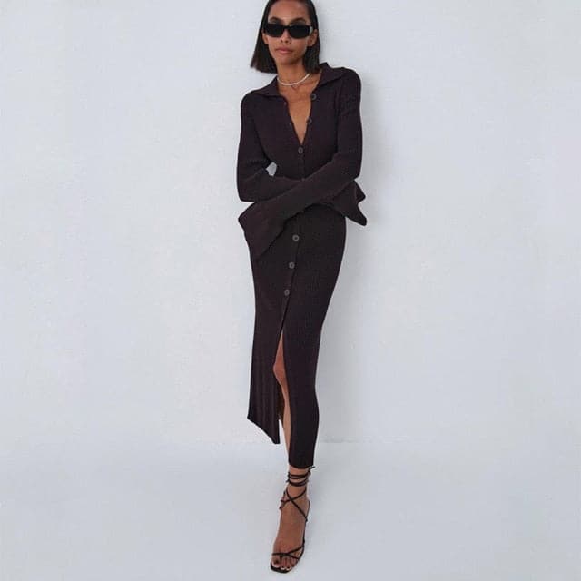 Knitted V Neck Dress Sweater