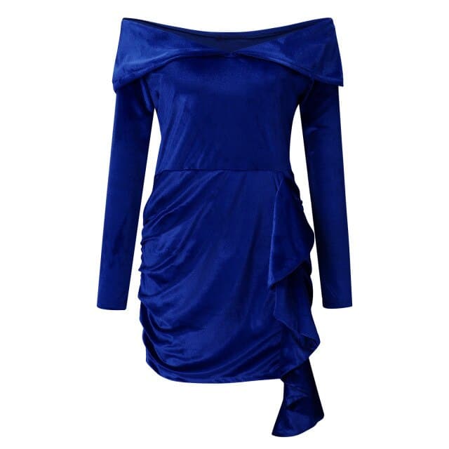 New Velvet Year Party Dress High Waist Draped Bodycon Dress Pure Color Off Shoulder Mini Dress