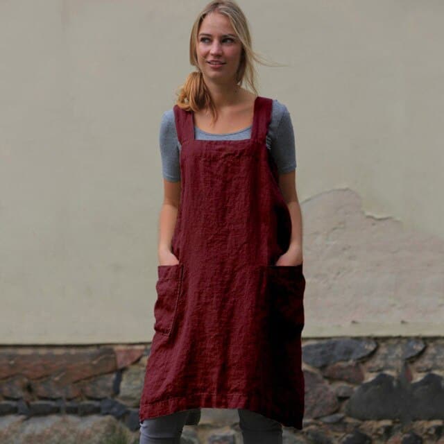 Square Female Cross Apron Dresses Women Cotton Linen Pinafore Dresses