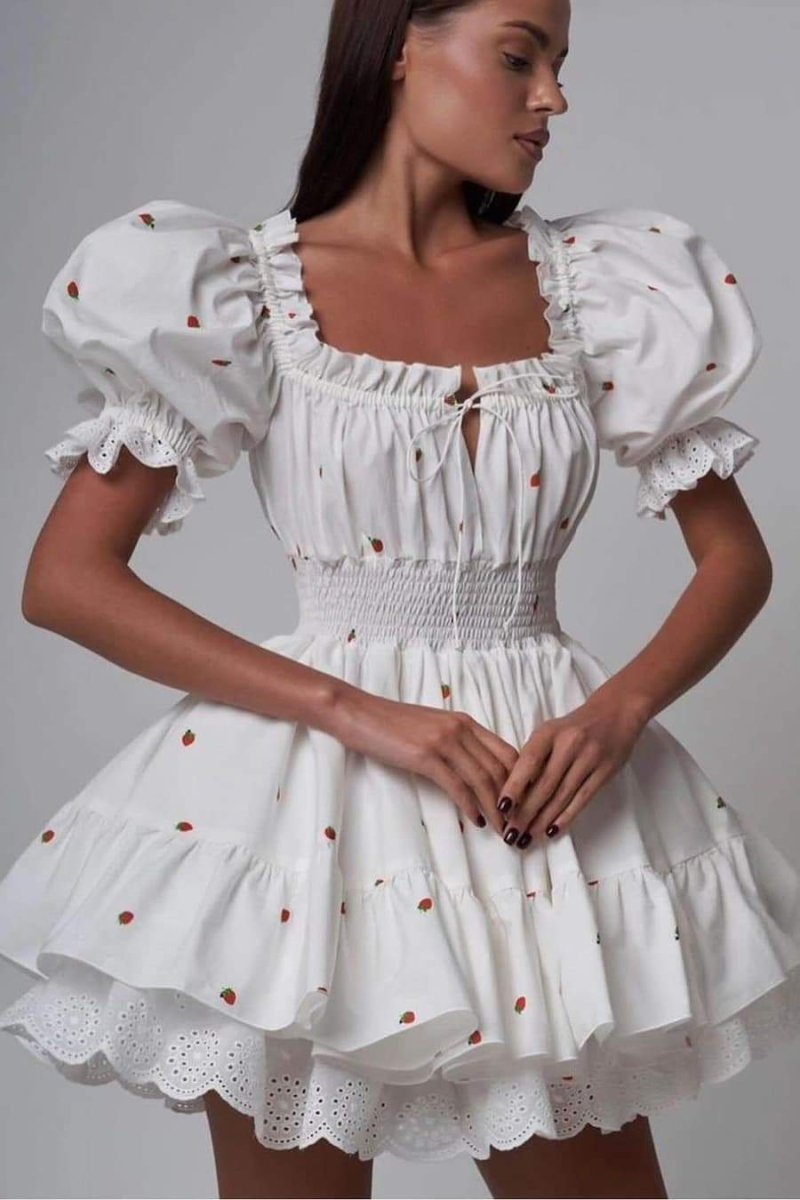 Effortless Judith Printed Mini Dress with Puff Sleeves Premium Wardrobe Essential