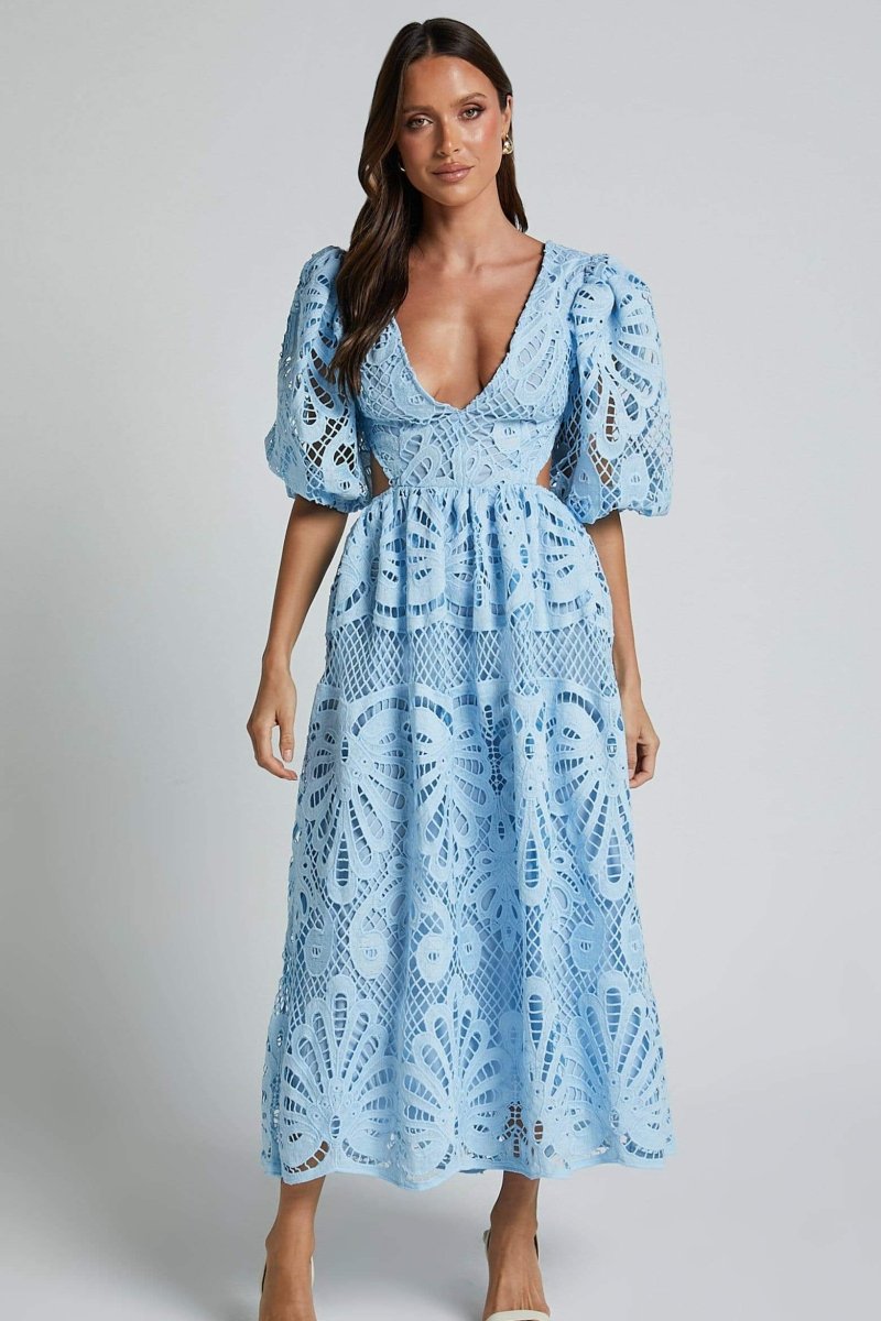 Embroidered Sandra Lace Cut-out Midi Dress