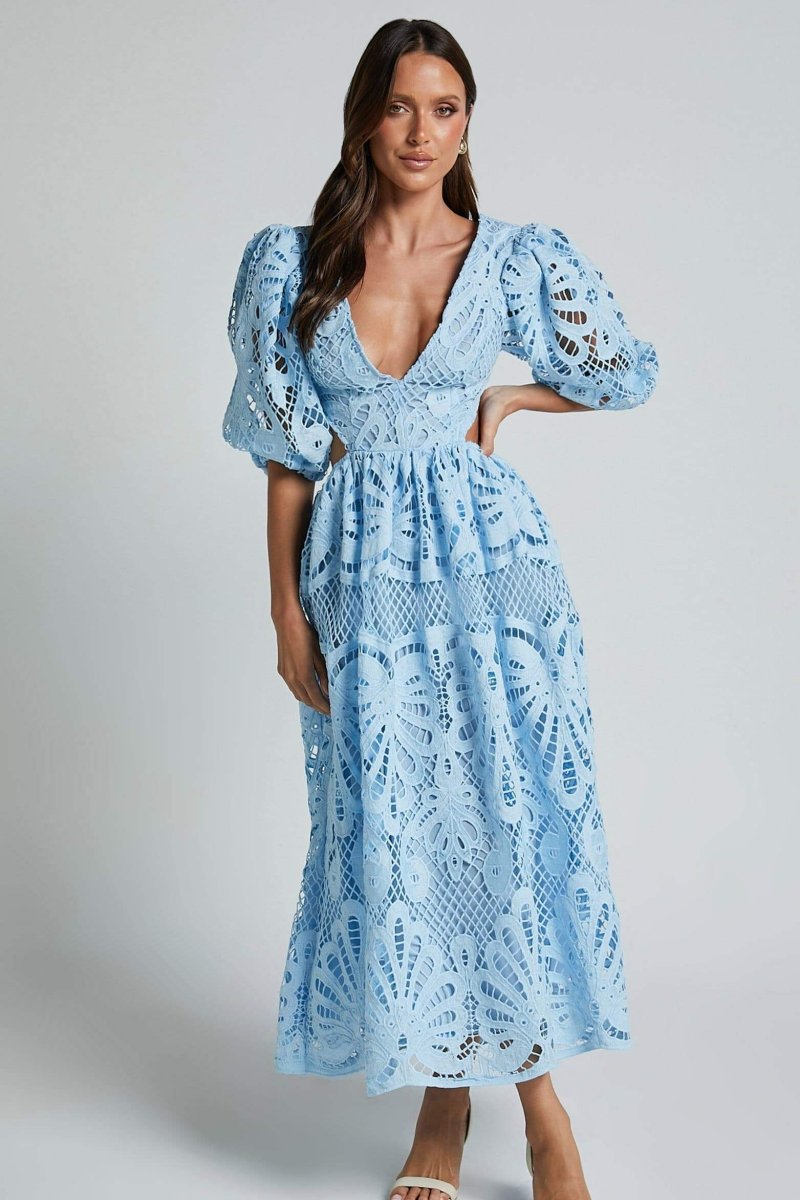 Embroidered Sandra Lace Cut-out Midi Dress