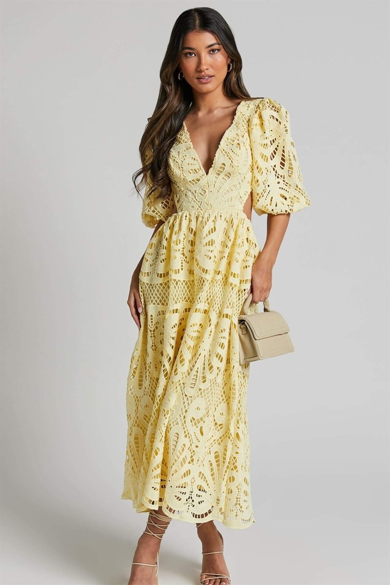 Embroidered Sandra Lace Cut-out Midi Dress