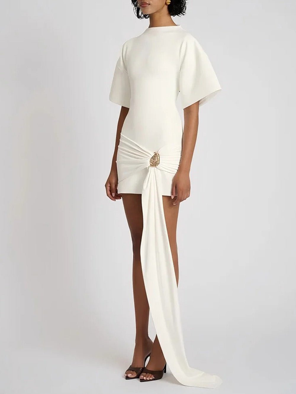 Ruched Serena Metal-Detail Mini Dress