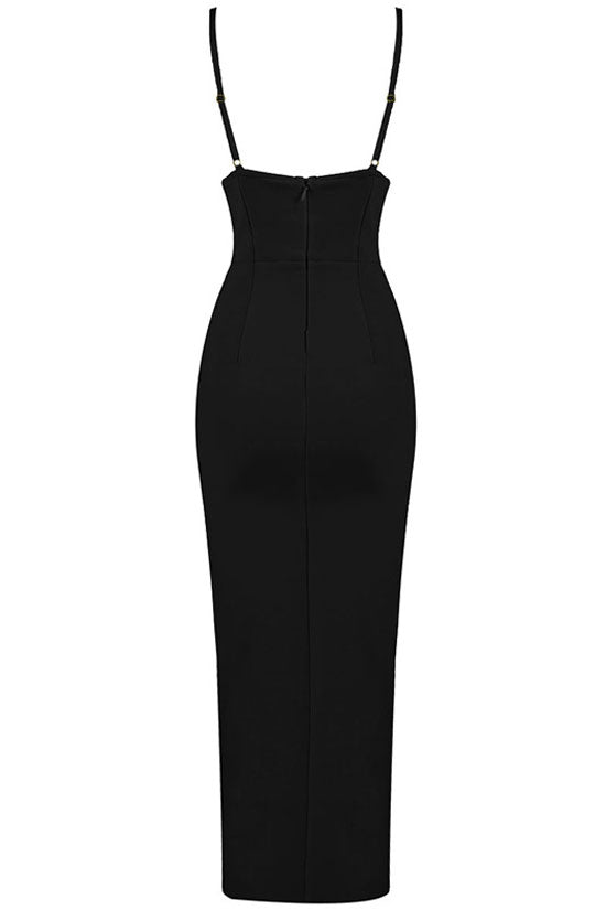 Alluring Deep V High Slit Sleeveless Bandage Cocktail Party Maxi Dress - Black