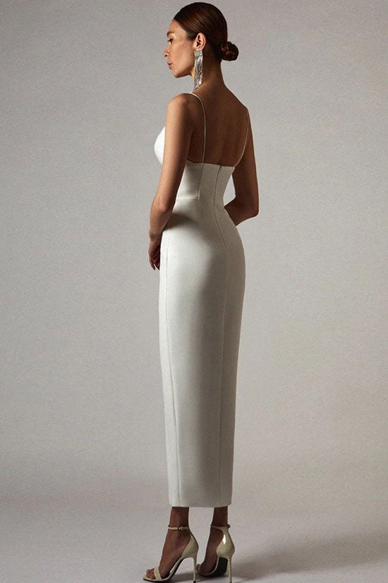 Alluring Deep V High Slit Sleeveless Bandage Cocktail Party Maxi Dress - White