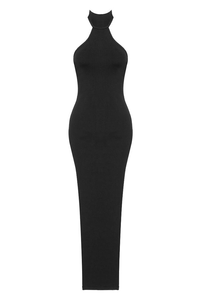 Glamorous Halter Neck Side Boob Bandage Thigh Split Evening Maxi Dress - Black