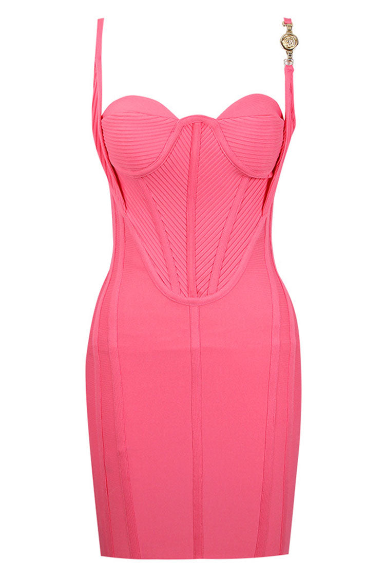 Alluring Pleated Trim Sweetheart Bustier Bodycon Bandage Mini Dress - Pink