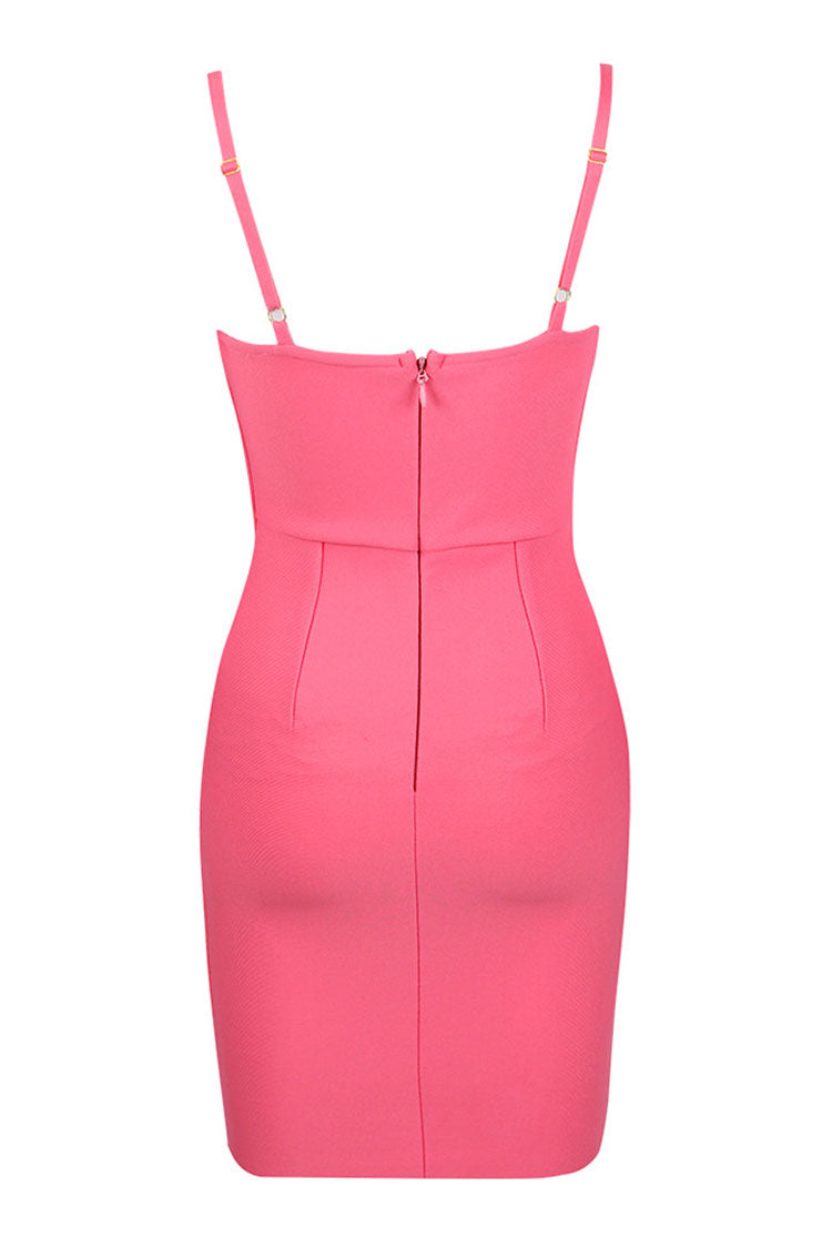 Alluring Pleated Trim Sweetheart Bustier Bodycon Bandage Mini Dress - Pink