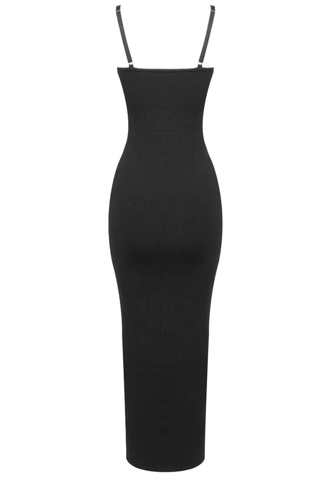 Chic Sweetheart Lace Up Thigh High Slit Bandage Prom Midi Dress - Black