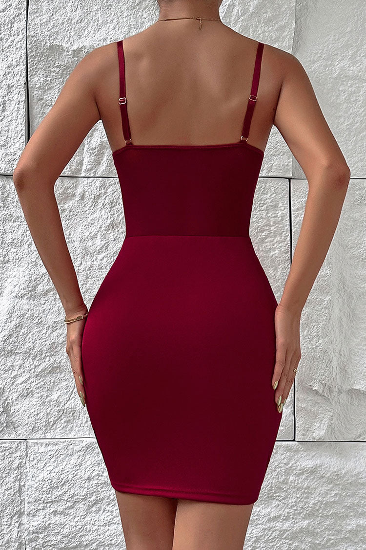 Alluring Sweetheart Neck Bodycon Mesh Corset Cocktail Party Mini Dress - Burgundy