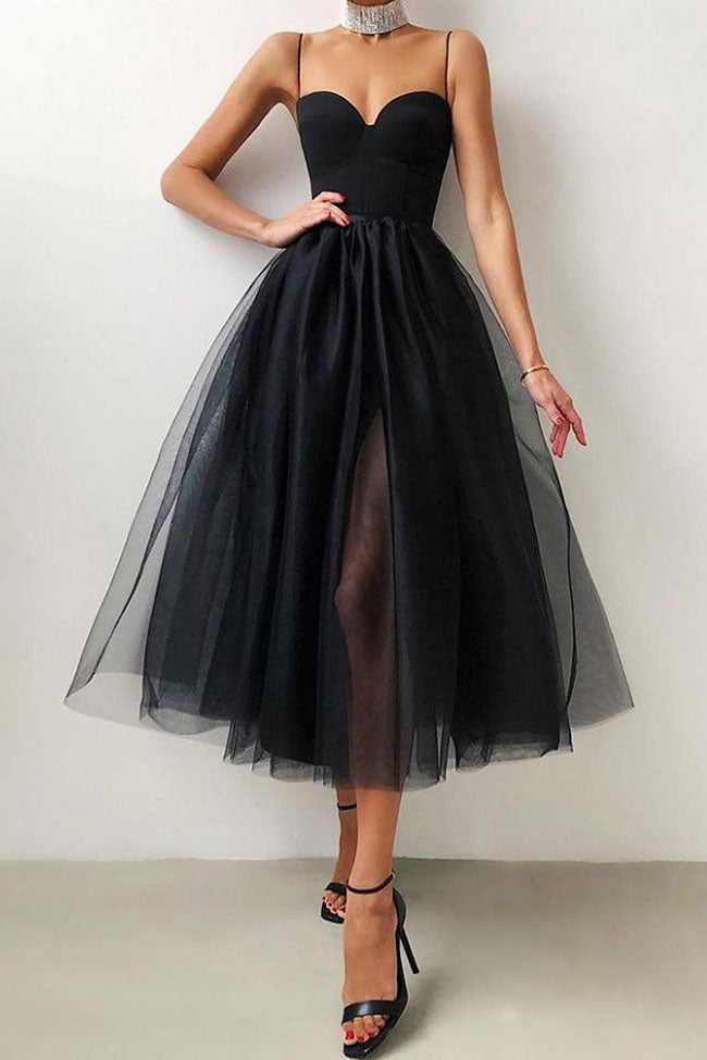 Sweetheart Silky Sleeveless Satin Mesh Fit & Flare Cocktail Midi Dress - Black