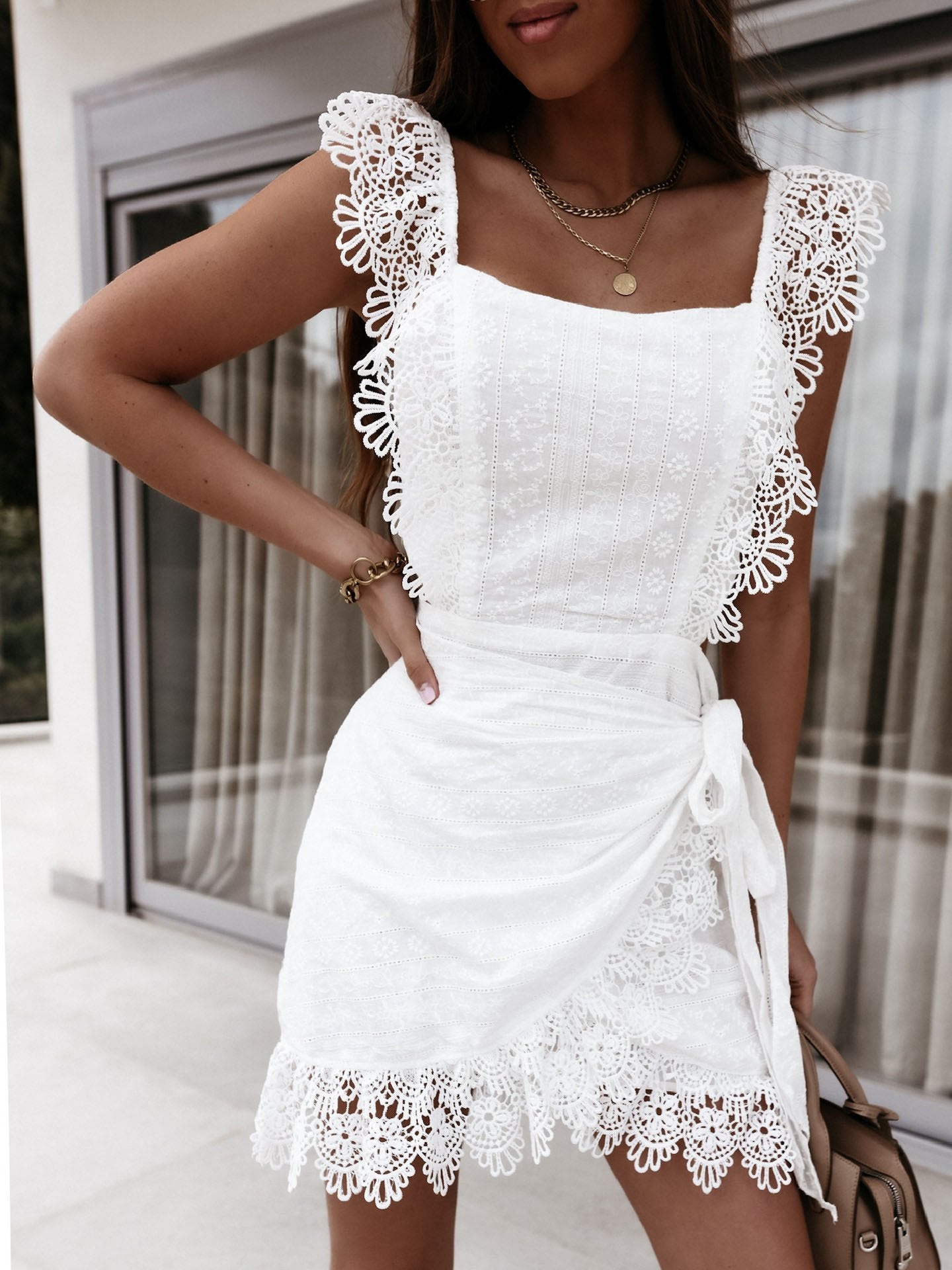 Lace Sleeveless Open Back Dress
