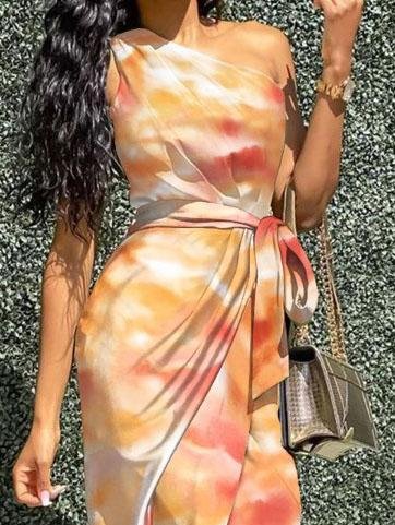 Oblique Sleeveless Shoulder Gradient Irregular Dress