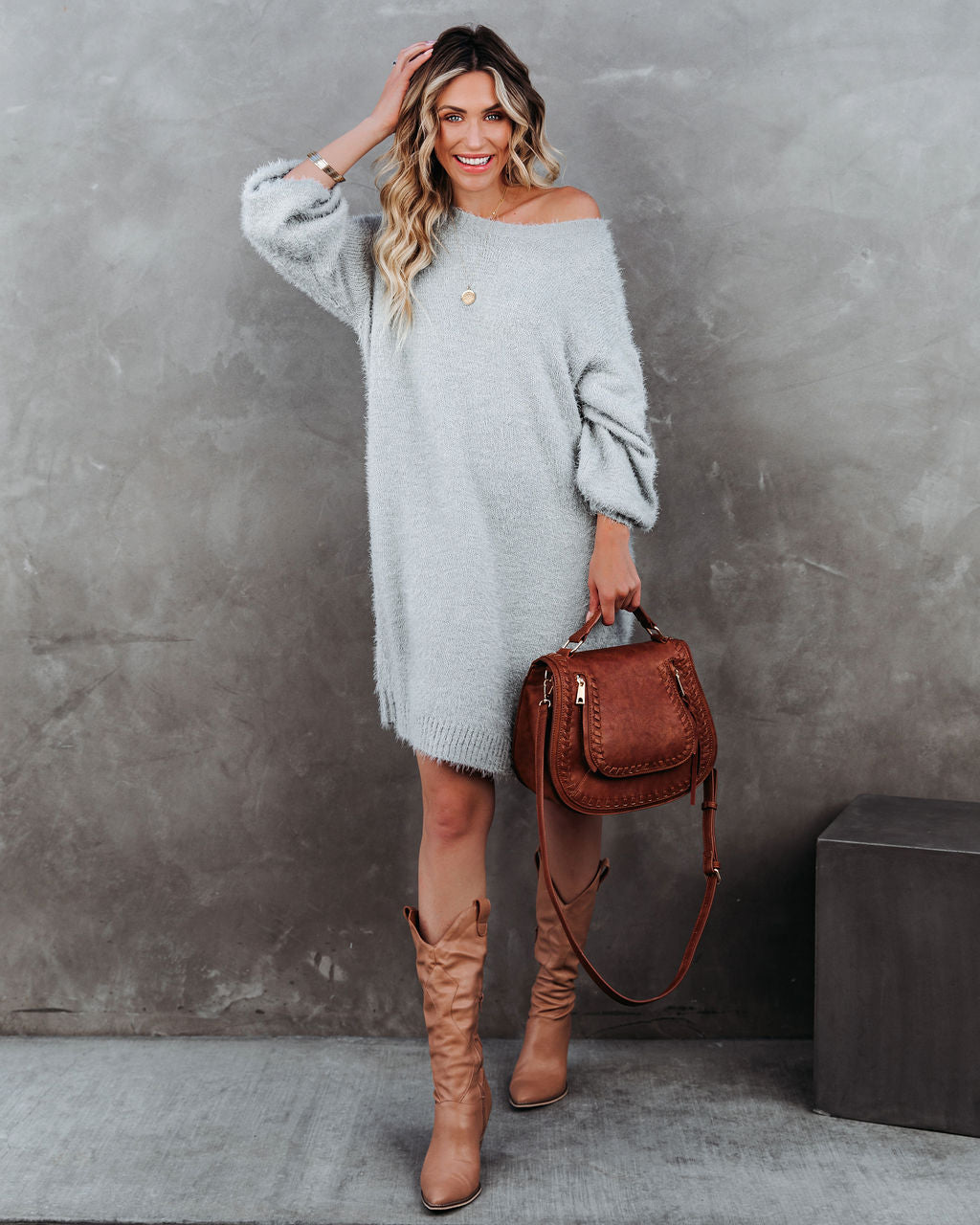 In So Love Knit Sweater Dress Heather Grey FINAL
