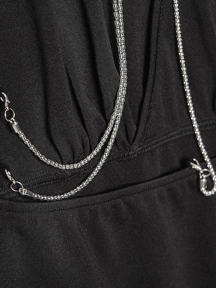 V Solid neck Chain Sleeveless Tight Dress