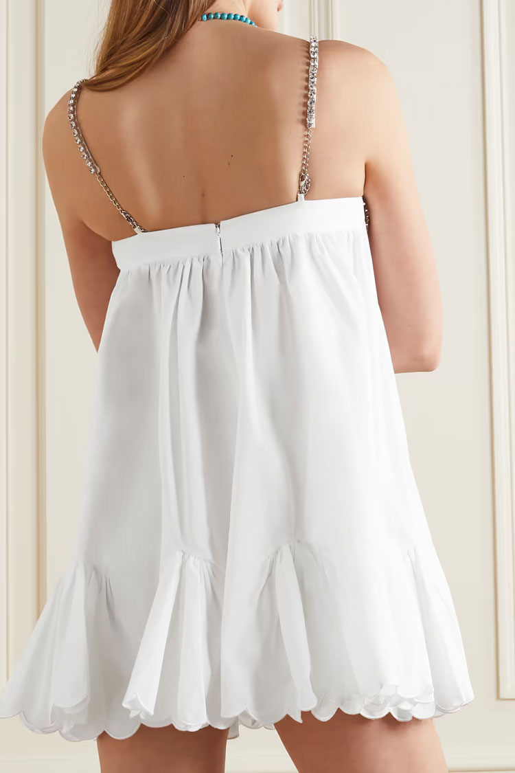 Sequined Rhinestone Sweetheart Cutout Ruffled Babydoll Slip Party Mini Dress - White