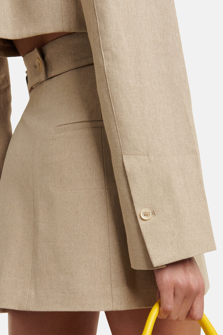 Long Stylish Sleeve Single Breasted Cutout Blazer Mini Dress - Apricot