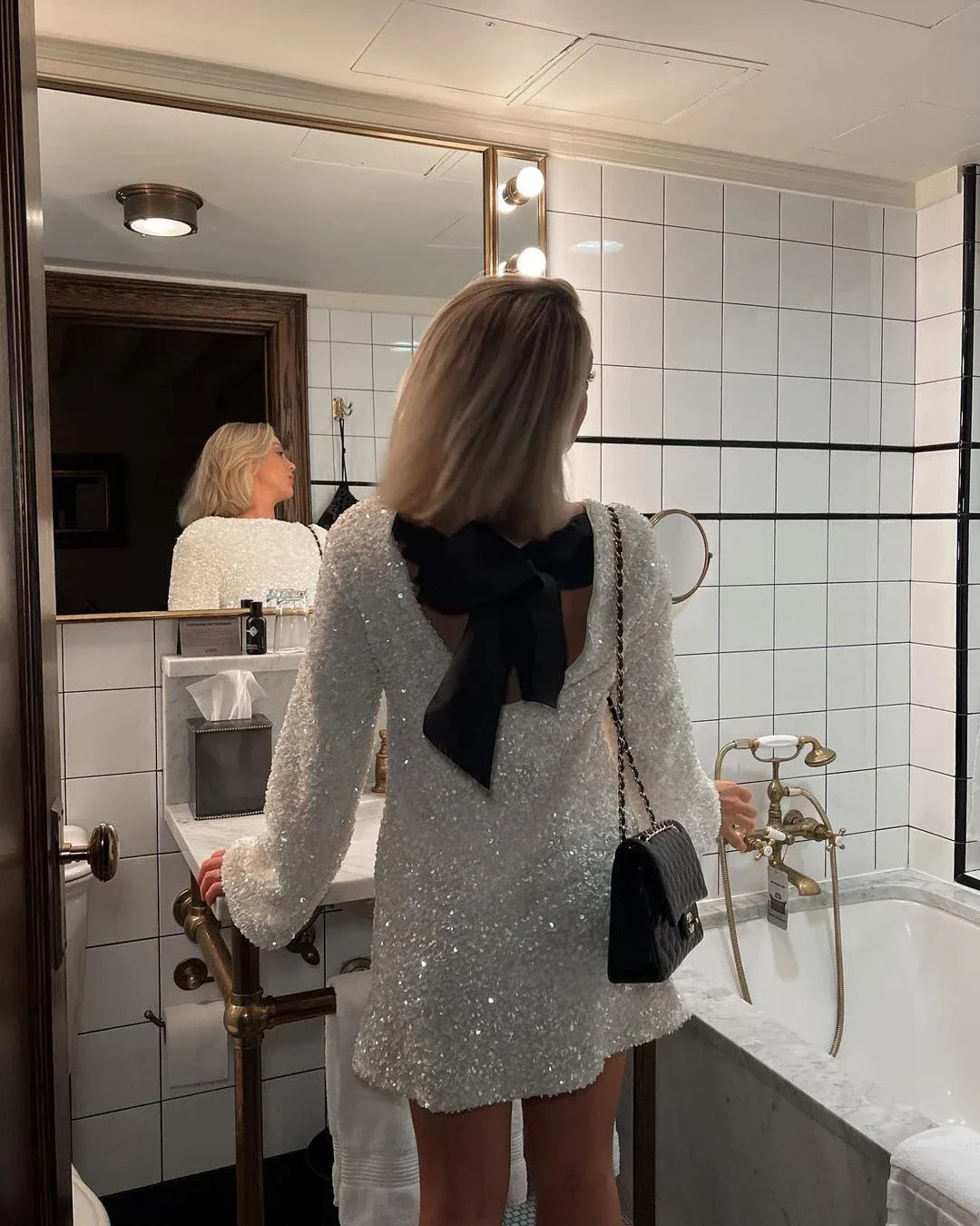 Chic Nahir Mini Dress with a Contrasting Bow At the Back Elevated Occasion Wear
