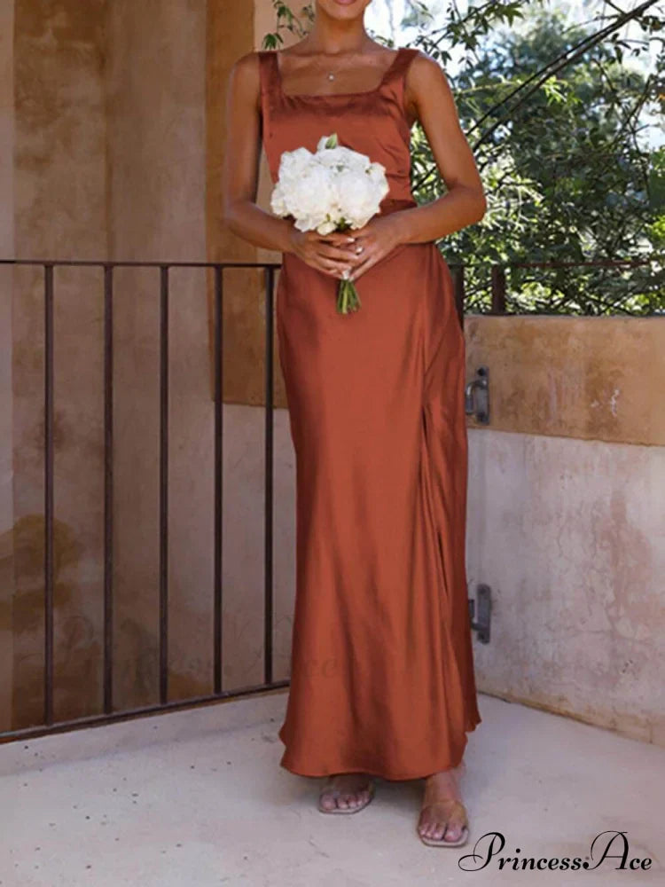 Halter Summer Satin Charming Bridesmaid Prom Midi Dresses