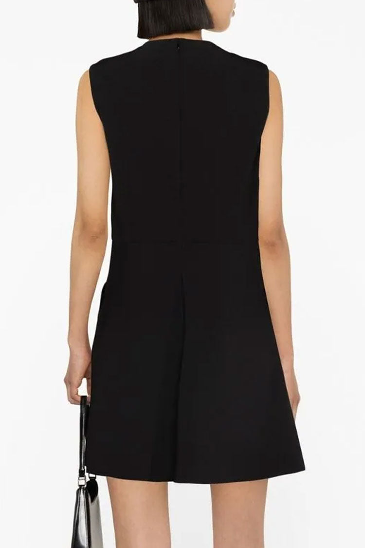 Crew Sweet Neck Sleeveless Heart Pocket Skater Mini Dress - Black