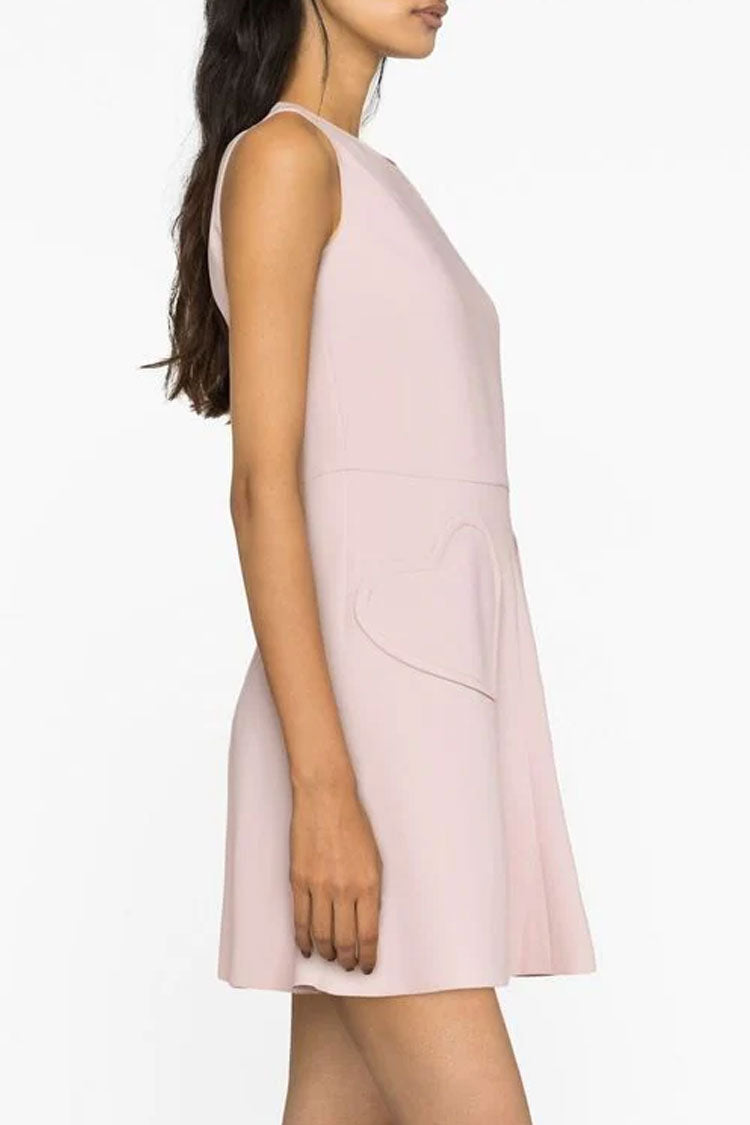 Crew Sweet Neck Sleeveless Heart Pocket Skater Mini Dress - Light Pink