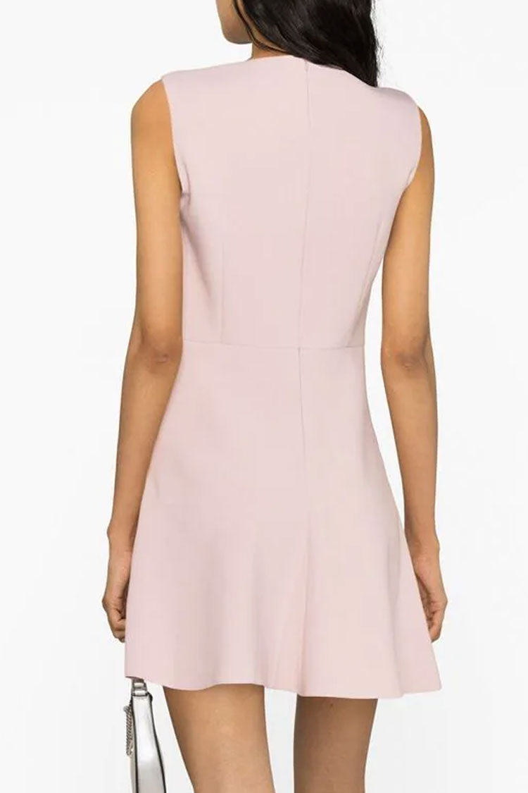 Crew Sweet Neck Sleeveless Heart Pocket Skater Mini Dress - Light Pink