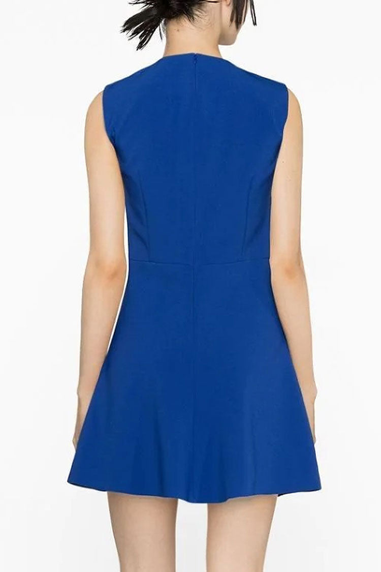 Crew Sweet Neck Sleeveless Heart Pocket Skater Mini Dress - Royal Blue