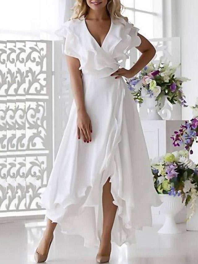 V Neck Short Sleeve Ruffled Chic Dress
