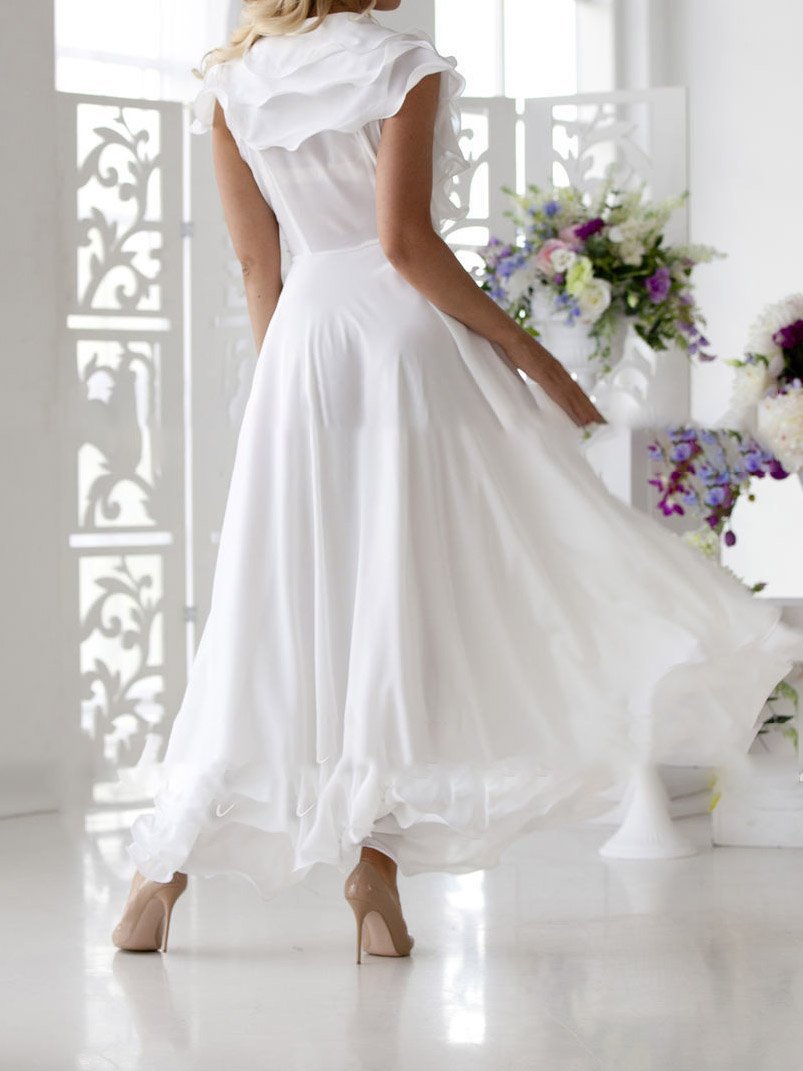 V Neck Short Sleeve Ruffled Chic Dress