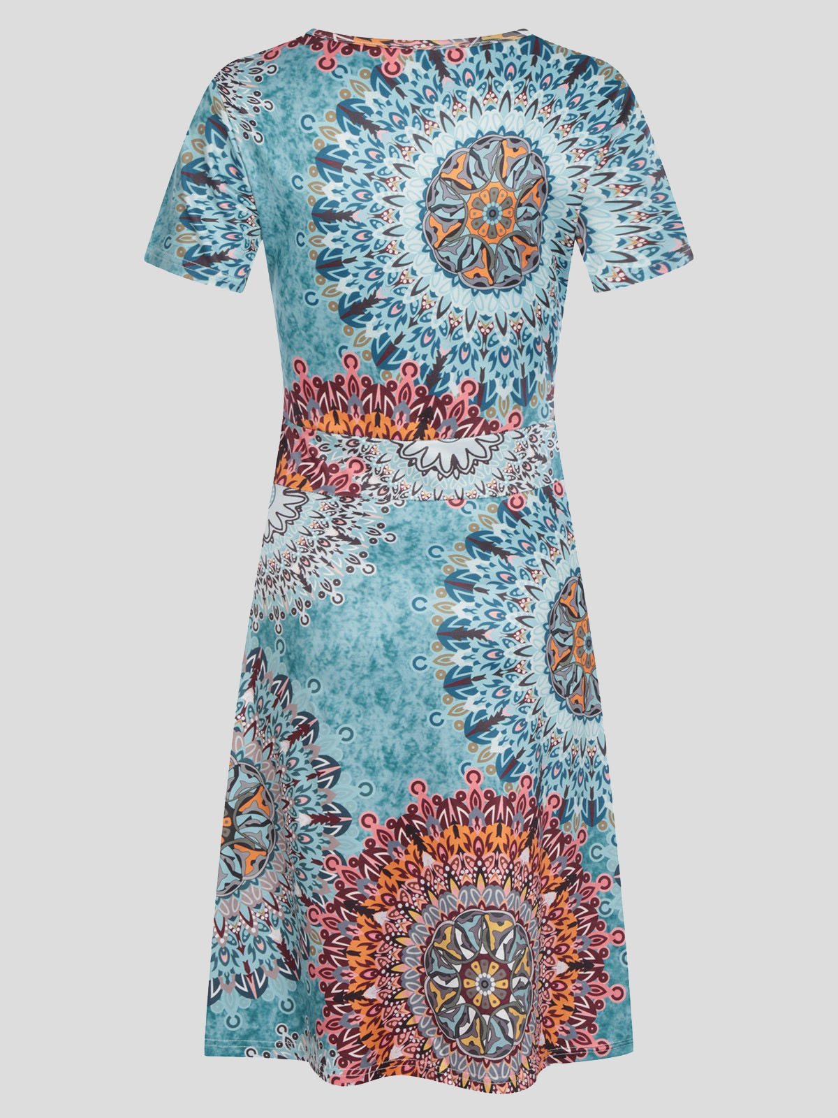neck V Short sleeved Sun Flower Print Dress