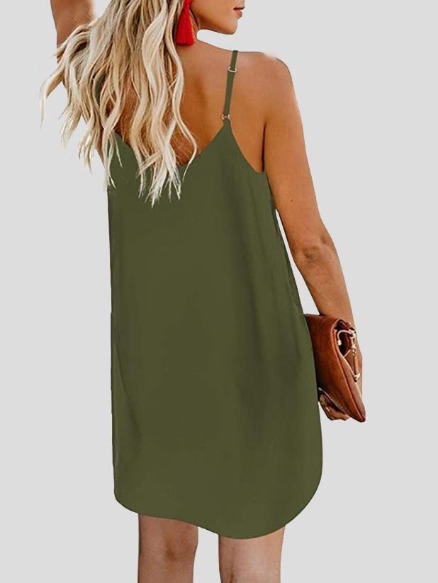 neck V Single breasted Sleeveless Suspender Dress