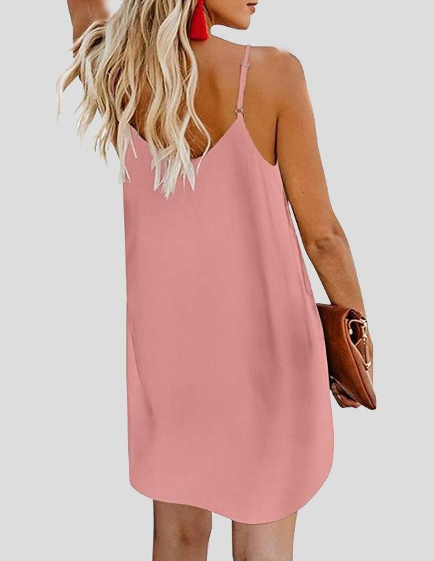 neck V Single breasted Sleeveless Suspender Dress